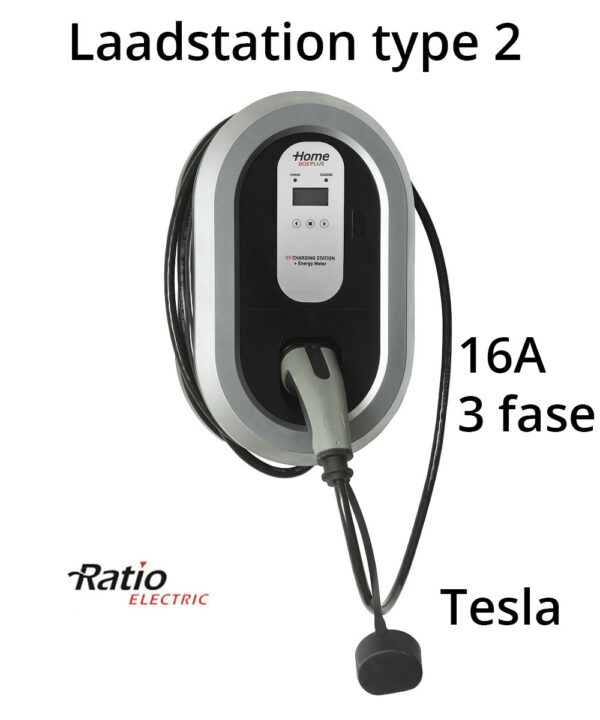 Home Box Plus type 2, 16A, 3 fase, 10 meter rechte laadkabel + KWh meter