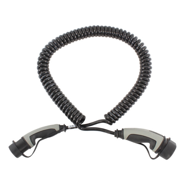 Laadkabel type 2 naar type 2 - coiled - 3 fase 16A - 4 meter