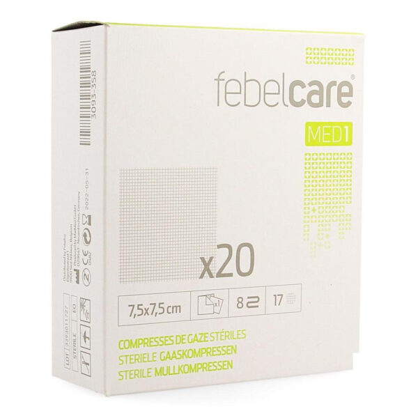 Febelcare Gaaskompres Steriel 7,5x7,5cm 20 Stuks