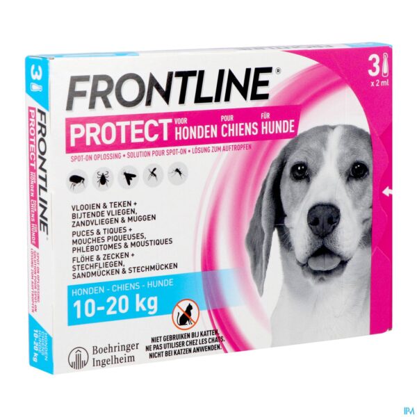 Frontline Protect - Anti-Vlooien/ Teken Spot-On Oplossing Voor Honden - 10-20kg - 3 Pipetten
