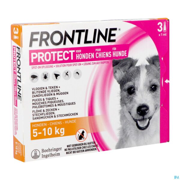 Frontline Protect - Anti-Vlooien/ Teken Spot-On Oplossing Voor Honden - 5-10kg - 3 Pipetten