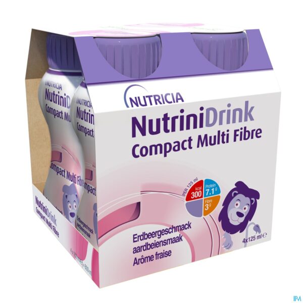 NutriniDrink Compact Multi Fibre Aardbeiensmaak - 4x125ml