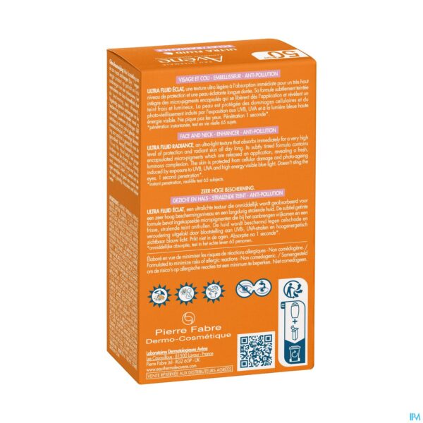 Avène Zon SPF 50+ Ultra Fluid Radiance Zeer hoge zonnebescherming, Gevoelige huid 50ml