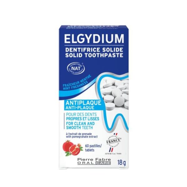 Oral Care Elgydium Vaste Tandpasta Antiplak, 100% natuurlijke ingrediënten 60 Tabletten