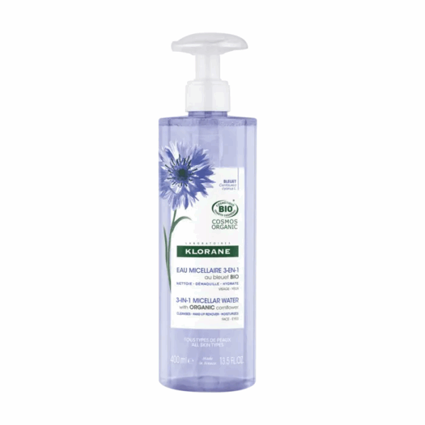 Klorane BIO Korenbloem Micellair water 3-in-1, Reinigt, removes make-up & hydrateert, Gezicht & ogen 400ml