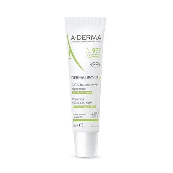 A-Derma Dermalibour+ Cica Herstellende ultra voedende lippenbalsem, Geïrriteerde en gesprongen lippen 15ml
