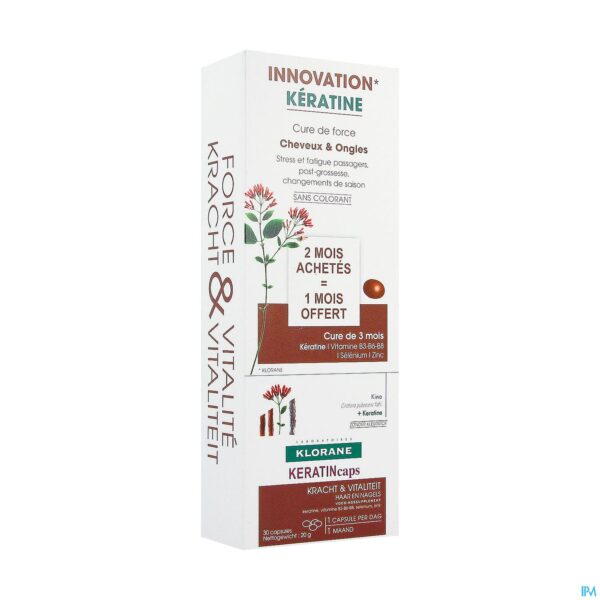 Klorane Kinine & Keratine KeratinCaps, Voedingssupplement haar & nagels 3x30 caps