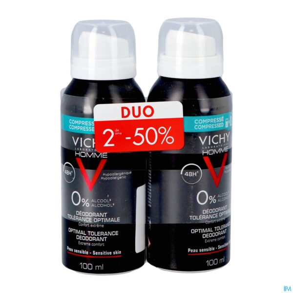 Vichy Homme Deodorant 48u Optimale Tolerantie 2x100ml Promo 2de -50%