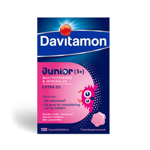 Davitamon Junior Framboos Multivitamines Vanaf 3 Jaar - 120 Tabletten