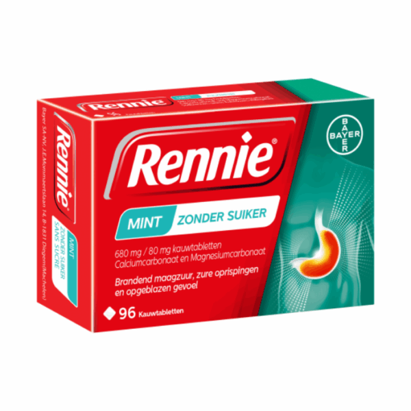 Rennie Mint Zonder Suiker - 96 Kauwtabletten