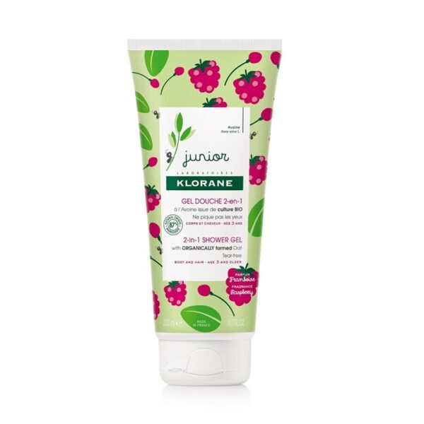 Klorane Junior BIO Haver 2-in-1 Douchegel Lichaam en Haar Framboosgeur, vanaf 3 jaar 200ml